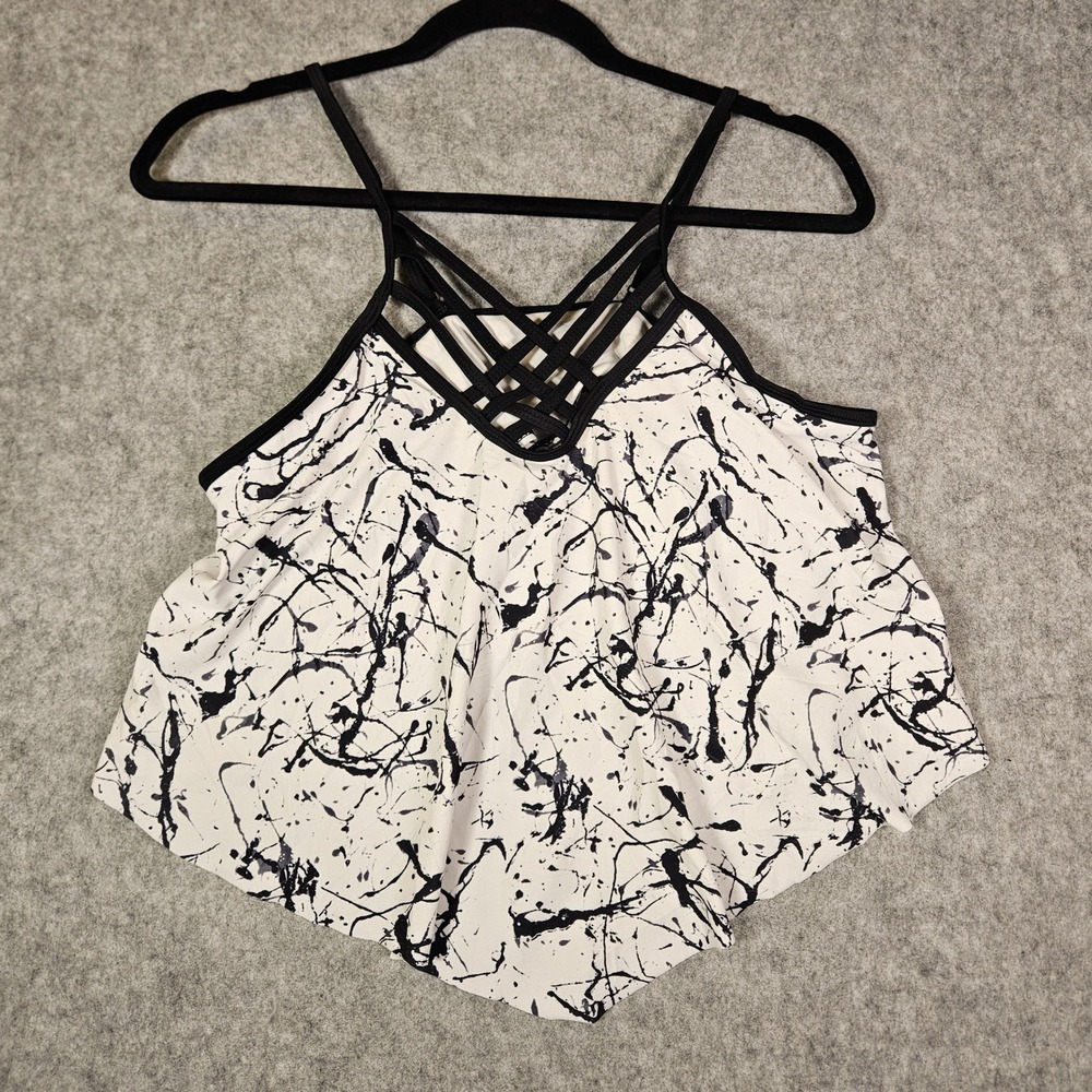 Womens Ink Splatter Swim Top Abstract Handkerchief Hem Beach Vacation Sz XL